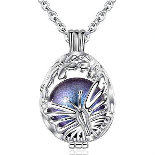 Harmony Ball Pregnancy Bola Necklace, AEONSLOVE Butterfly Flower Harmony Ball Locket Music Angel Chime Caller Bell 18mm Wishing Balls Necklaces Best Jewellery Pregnancy Gifts for Mom Baby Shower Women
