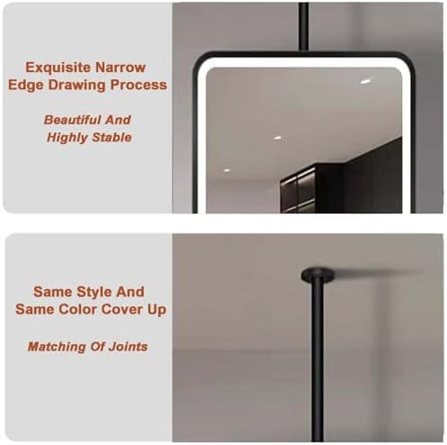 Black Ceiling-Mounted LED Double-Sided Mirror with Touch Control, 360° Rotation, Adjustable Brightness, Perfect for Bathrooms, Living Rooms, and Entryways (60x90cm)