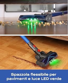 Ivormentico Aspirapolvere Senza Fili, 50Mins/450W/40KPA Scopa Elettrica Senza Fili, Aspirapolvere con LED Verde, Aspirapolvere Verticale con Batteria Rimovibile per Tappeti/Peli Animali, Blu