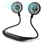 Amacool Neck Fan Battery Operated Neckband Fan 3-Speed Hand-Free Wearable Lightweight Personal USB Fan for Hot Flashes Home Office Travel Outdoor Sports (Black)