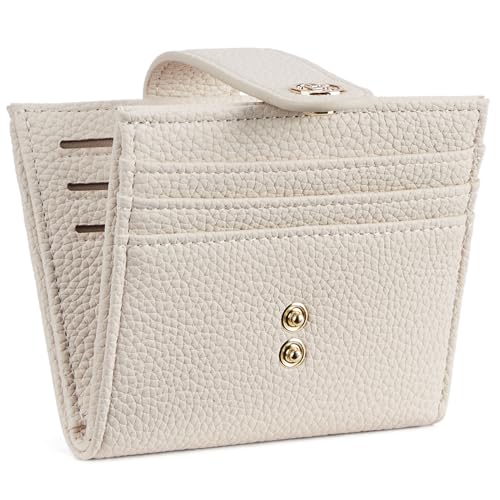 BOSTANTEN Slim Wallet for Women Small RFID Blocking Credit Card Holder Leather Bifold Wallets with Zipper Coin Pocket Beige
