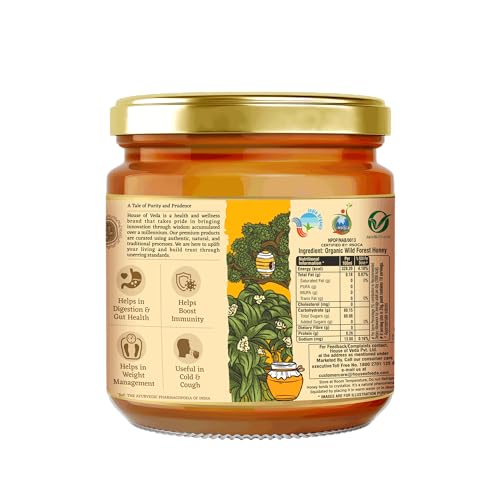 Image of House of Veda Organic Wild Forest Raw Honey | Certified Organic | Raw, Unprocessed & Unpasteurised Honey | Sourced from Untouched Himalayan Forests | No Added Sugar | Naturally Rich in Antioxidants | 250 g