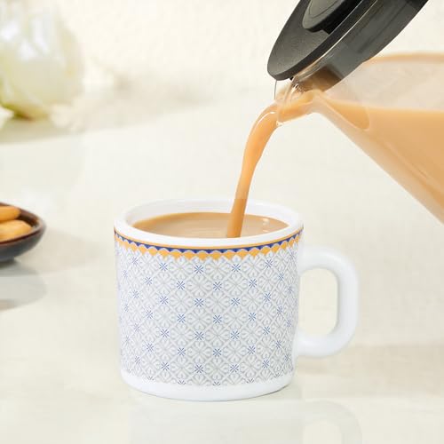 Image of Larah by BOROSIL 100ml x 6pc Opalware Kosmia Tea /Coffee Mug Set, Microwave & Dishwasher Safe Embossed Design Crockery Set Ideal for Daily Use & Gifting