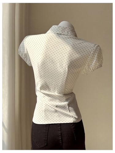SOLY HUX Women's Polka Dots Button Down Shirt Short Sleeve Collar Fitted Blouse Tops Preppy Aesthetic Clothes2