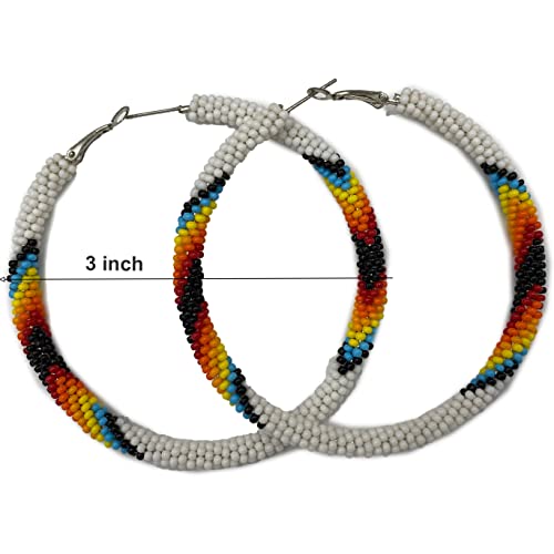 Handmade Beaded 3 inch Hoop Round Earrings Liverback for Women All Season2