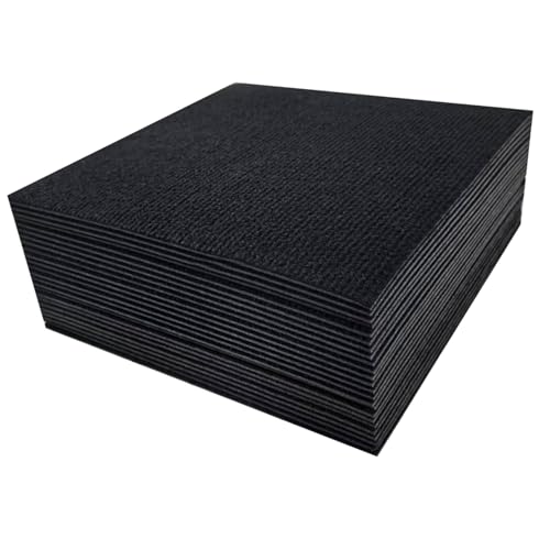 48 PCS Self Adhesive 12-Inch Carpet Floor Tiles, Anti-Slip Reusable Squares Peel and Stick Carpet Floor Tile Easy Install DIY for Bedroom Living Room (Black, 30X30CM)