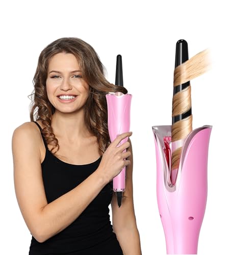 Automatic Curling Iron, Curling Wand Self Rotating for Medium and Long Hair, with Guider Rod - Easy to Use, No Burns, No Tangle, Fast Curl, 1 Inch, Dual Voltage, Automatic Hair Curler for Teen Girls