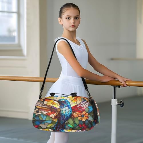 Travel Duffle Bag for Kids Boys Girls Hummingbird Bird Iridescent Wings Sports Bag Overnighter Duffle Sleepover Weekender with Shoes Compartment2