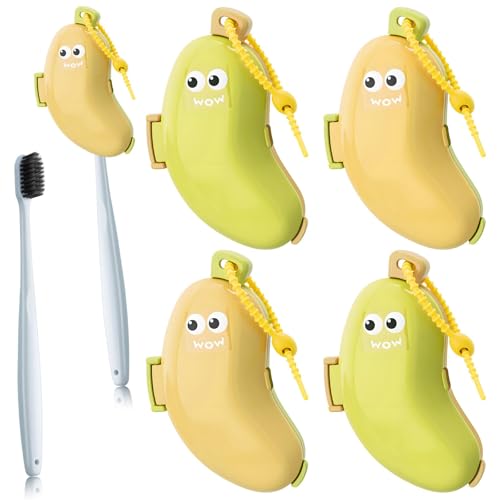 Juego de 4 cepillos de dientes de plátano (amarillo y cian), soporte portátil para cepillos de dientes de plátano con dispensador de pasta de dientes, artículos para el hogar adecuados para uso