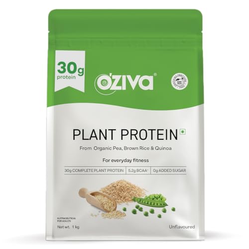 OZiva Plant Protein for Everyday Fitness | 30g Protein - Pea Isolate | Complete Plant Protein Powder | No Added Sugar, Certified Clean & Vegan (Unflavoured, 1kg)