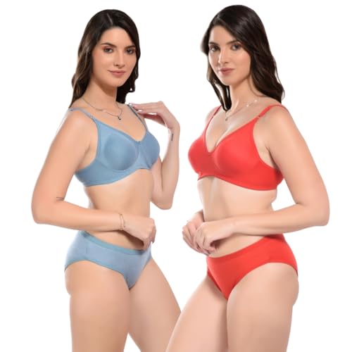 Image of SGC Women Cotton Blend Lingerie Set||Lightly Padded Wirefree Bra & Panty Set||Bridel Set for Women & Girls