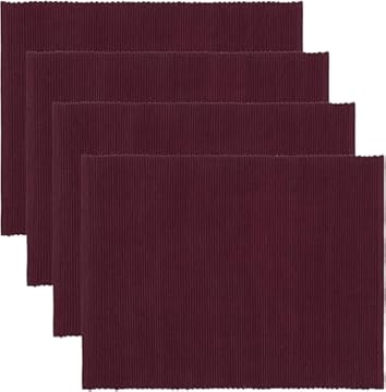 Set di 4 Tovagliette all'Americana, Eleganti Tovagliette in Tessuto a Coste, Bordeaux