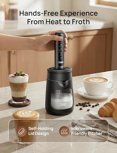 Image of DREO Handheld Milk Frother with Cup - 4-Model Settings for Latte Art-Level Microfoam 2550mAh Battery for 180+ Coffee & Drinks, IPX7 Waterproof, Fast Hands-Free Frothing, Easy-Clean, Black