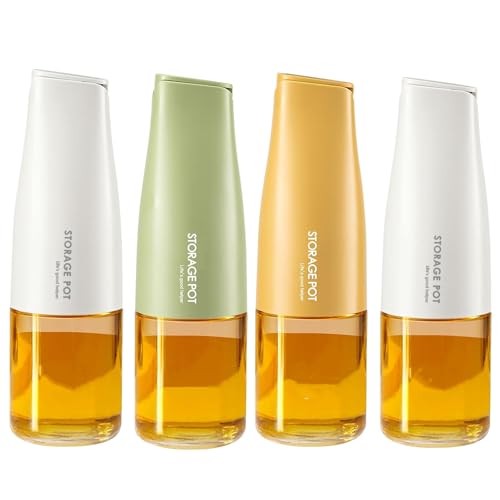 fexmoy Oil Bottle, Condiment Bottle, Non-Drip, One-Handed Operation, Soy Sauce Dispenser, 500ml/17oz, Heat Resistant Glass, Auto Open/Close Oil Pot,...