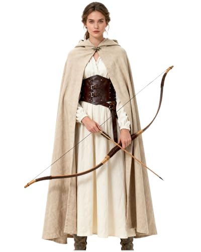 keland Mittelalter Umhang Leinen Renaissance Kapuzenumhang für Damen Herren Halloween Cosplay (Khaki)