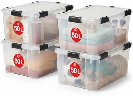 Iris Ohyama 4 Cajas herméticas de plástico con tapa y cierres a p...