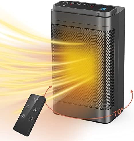 Portable Space Heater 1500W with Remote Control, PTC Ceramic Energy efficient Heaters 3 Mode 3 Speed 70° Oscillating,Overheating & Tip-Over Protection, Electric Fan Heaters for Home Low Energy Silent