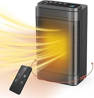Portable Space Heater 1500W with Remote Control, PTC Ceramic Energy efficient Heaters 3 Mode 3 Speed 70° Oscillating,Overheating & Tip-Over Protection, Electric Fan Heaters for Home Low Energy Silent