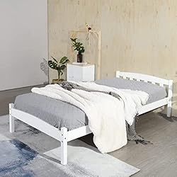 FetiNes Marcos de Cama de Madera Maciza de Pino Estructura de Camas Individual para Adultos, Adolescentes 90x190 cm, Blanco