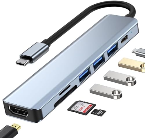 Adaptador Hub 7 em 1 Tipo C USB 3.0 PD Adaptador Multiportas USB ...