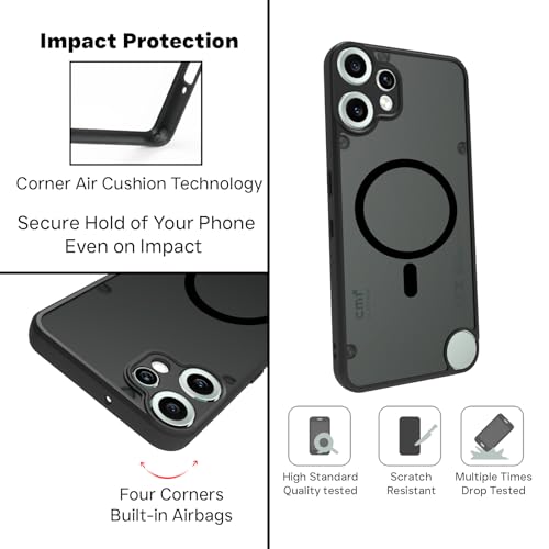 Image of RIGGEAR Shockproof Sleek Hybrid Armor Magnetic Back Cover Case Compatible with MagSafe Accessories for CMF by Nothing Phone 2 Pro /CMF Phone 2 Pro 5G (Smoke Black Matte PC and Black TPU Bumper)