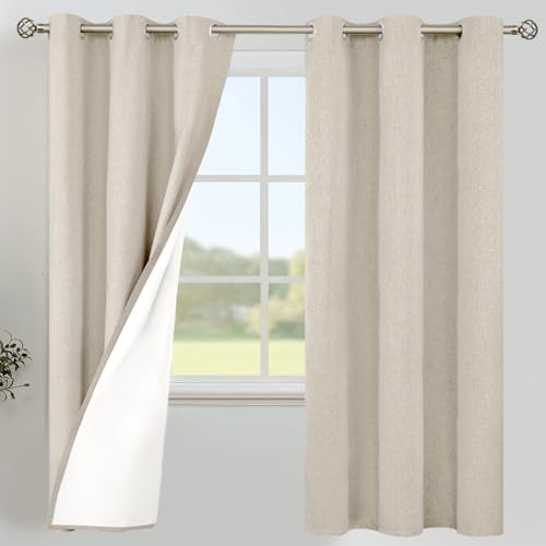 Image of YoungsTex Oatmeal Linen 100% Blackout Curtains 72 Inch Length for Bedroom, Room Darkening Thermal Insulated Window Drapes with Grommet for Living Room Farmhouse, 2 Panels, 42 X 72 Inch