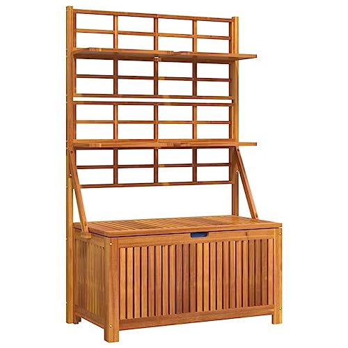 vidaXL Caja de Almacenaje con Enrejado Flores Jardín Patio Planta Baúl Arcón Estante Espacio Exterior Aire Libre Decoración Madera de Acacia