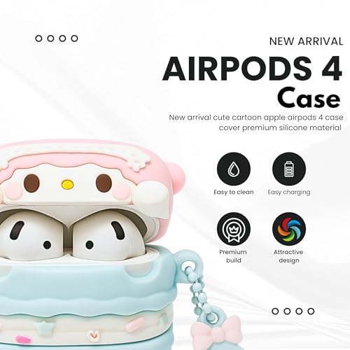 Image of Emoh Roced Case for AirPodS 4 (2024) with Keychain (ANC), Cute Cartoon Shockproof Protective Cover Compatible with Apple AirPods 4th Generation 2024 for Women and Boys (Cookie)