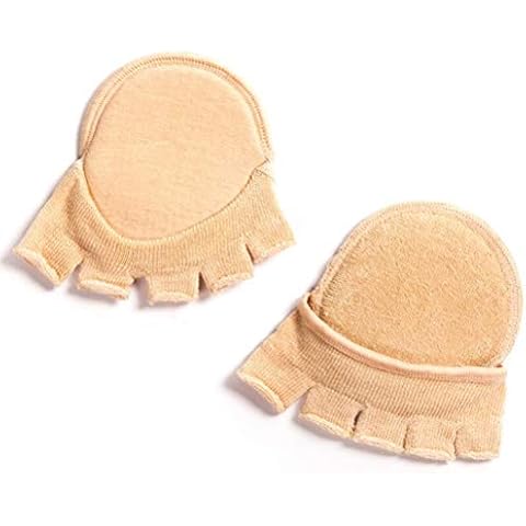 Open Five-Toes Socks Forefoot Pads, Women Anti-Slip Breathable Sweat-Absorbent Peep Toe Half Socks Cushions, Relief Forefoot Pain Toe Separating Correction Socks No Show Heelless Toe Socks (Skin) Cover