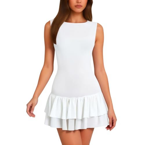 Robe courte moulante double couche galbante à volants pour sublimer la silhouette féminine