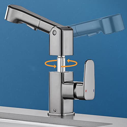 Grifo de lavabo de latón macizo gris con mezclador extensible de lujo 4