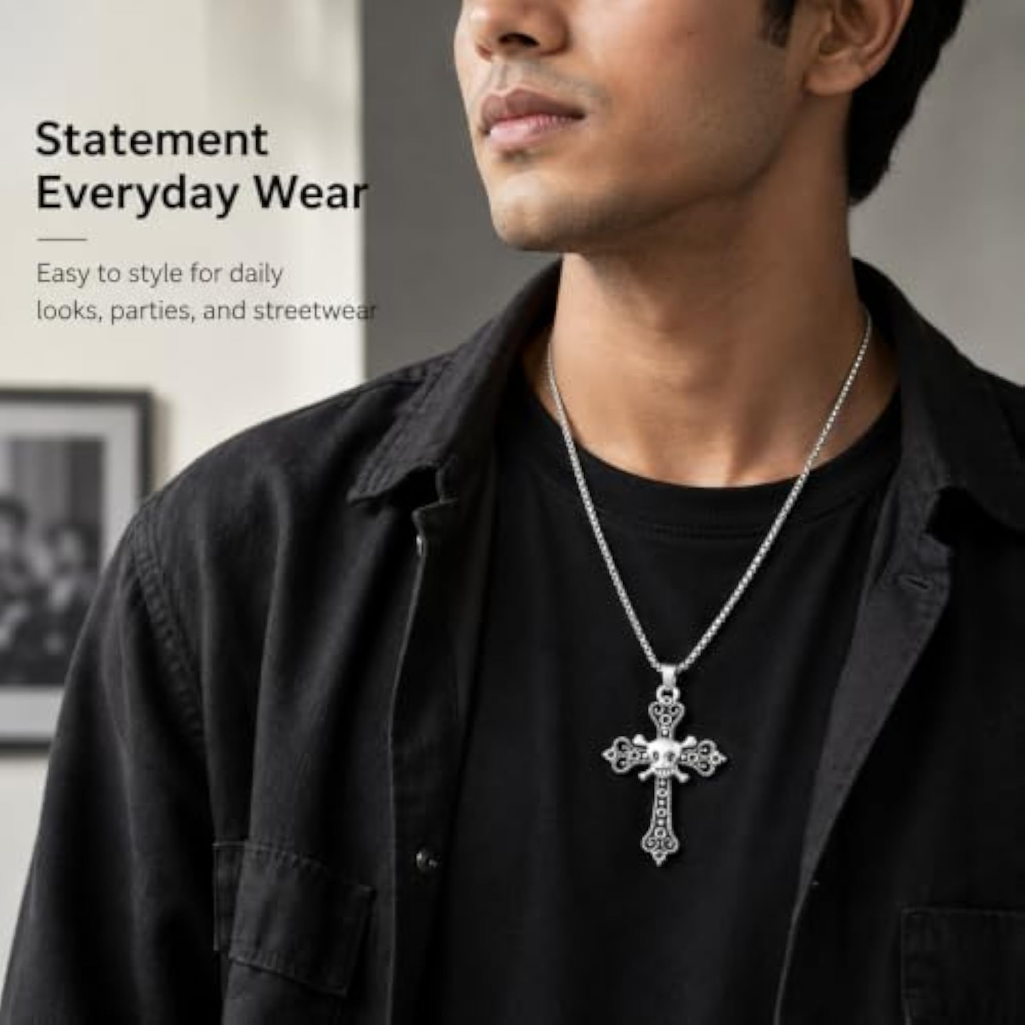 Men's Vintage Skull Cross Pendant Necklace