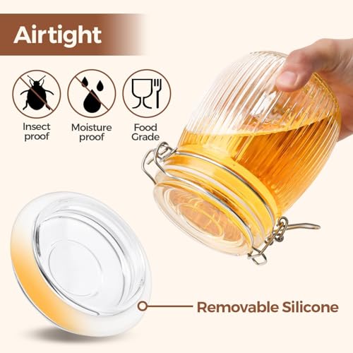Image of ginoya brothers Airtight Glass jar with lid Storage Containers,Glass Canister, Mason Jars, Small Striped Clip Fastening Jar for Kitchen Canning, Overnight Oats, Pickle, Spice. (4, 750 ML)