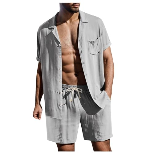Beokeuioe Loungewear Set Für Herren - Leichter Leinenanzug Mit Hemd & Strandhose | 2-teiliger Freizeitanzug