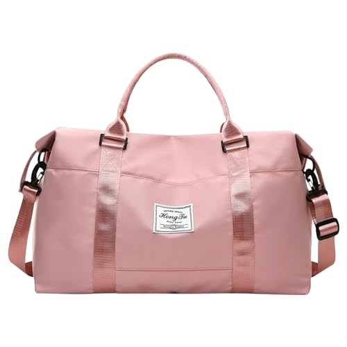 INVODA Travel Duffel Bag Sports Tote Gym Bag Shoulder Weekender Overnight Bag Carry on Travel Bag for Women (Pink)