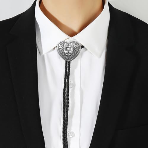 Image of Joxevyia Bolo Tie for Men Vintage Cow Skull Leather Rope Western Cowboy Necktie Vintage Bola Tie Gift for Him