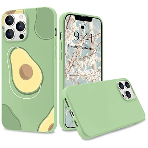 Idocolors Cases for iPhone 13 Avocado Doodle Pattern Design Liquid Silicone with Soft Microfiber Cloth Lining Cushion Mobile Phone Case Slim Bumper Soft Gel Rubber Cover Cover