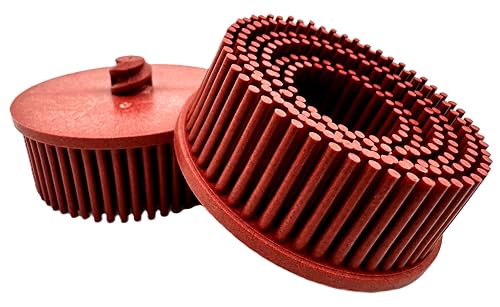 Image of 2 inch 220 Grit Red R-Type Bristle Disc 10 Pack, Ceramic-Aluminum Oxide, Fine Cleaning, Blending, Light Deburring & Pre-Polishing Metal /Wood /Plastic, Quick Change Roll Lock