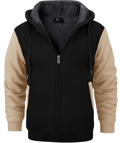 Image of GEEK LIGHTING Men's Fleece-Lined Zip Up Hoodie, Thick Hooded Jacket Winter Warm Athletic Sweatshirt
