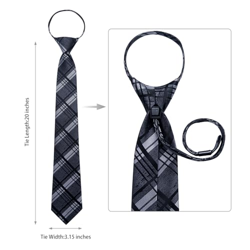 Image of DiBanGu Mens Zipper Ties Silk Adjustable Necktie Pocket Square