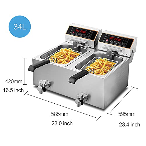 CFYP Professionelle Elektrische Fritteuse, Kommerzielle Fritteuse-Timer und Wasserhahn-Ablassventil Edelstahl-Fritteuse… – Bild 3