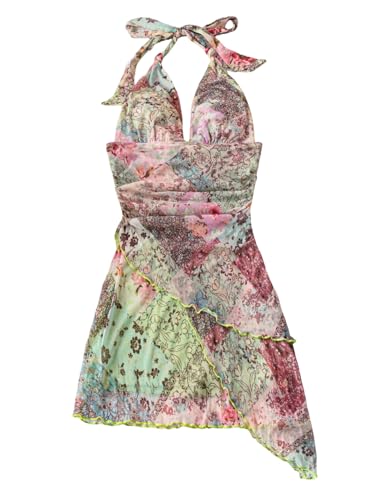Image of BEAUDRM Women's Summer Mini Dress Backless Vacation Beach Sundresses Boho Going Out Dress Date Night Brunch Outfit