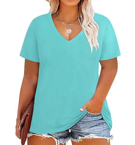 Image of RITERA Women Plus Size Tops Tie Dye V Neck Shirt Floral Camo Summer Short Sleeve Tunic Oversized Ladies Blouse XL-5XL