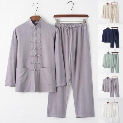 Cambkatl Men's Vintage Cotton Linen Tang Suit Chinese Traditional Mandarin Collar Kung Fu Shirts Long Sleeve Tai Chi Outfits2