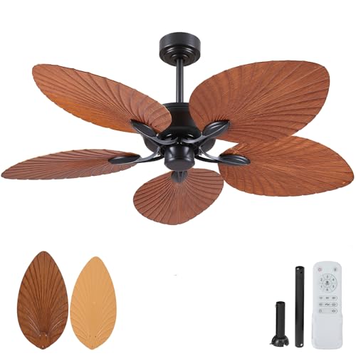 PHORUS 52' Waterproof Outdoor Palm Leaf Ceiling Fans Without Lights and Remote,Wet Rated Tropical Ceiling Fans for Patios Porch Gazebo Pergola