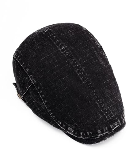 Image of Quanhaigou Unisex Denim Newsboy Hats Flat Ivy Gatsby Cabbie Driving Berets Hat Cotton Dad Cap for Men Women