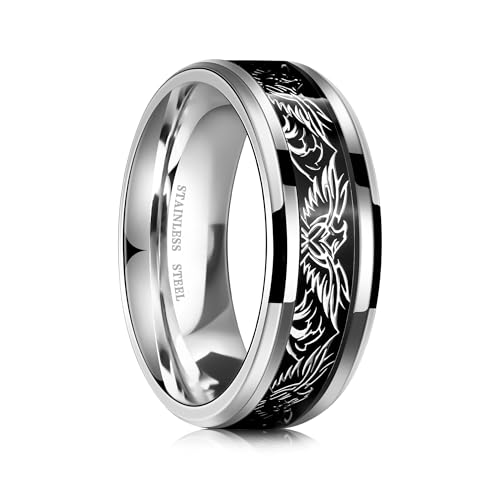 QOBEBOTA �����Y �����w�� �u���b�N �X�e�����X�X�`�[�� ����w�� ��8mm �C�[�O�� �o�C�L���O �����O �ϐF���Ȃ� �V���o�[ �v���~�X�����O �j���p �X�e�[�g�����g�����O �T�C�Y 8-12, ����, ��΂Ȃ�