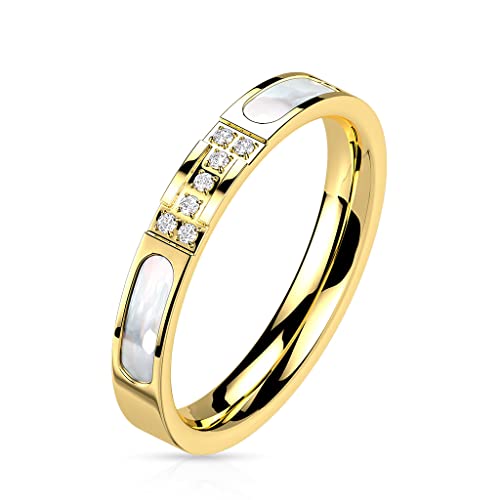 Paula & Fritz® Anillo para mujer de oro con circonitas 316L, acero quirúrgico 316L, tamaño 49 (15,6) - 59 (18,8), 3,5 mm de ancho, Acero quirúrgico Circonita, Circonita cúbica Cover