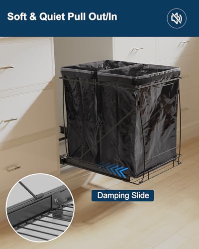 Image of Pull-Out Trash Can for Kitchen Cabinet, Double 13 Gallon Tilt Out Garbage Bins with Soft-Close Slides, Under Sink Stainless Steel Shelf, Easy Installation, Heavy Duty Bags Included (Black)