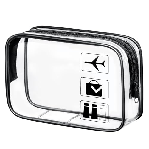 Aucuu Neceser de Aseo Transparente, Bolsas Portátil de Maquillaje de PVC, Bolsas Transparentes para avión, Bolsa de Cosmético Organizador Mujer Impermeables para Viajes, Almacenamiento, Baño - Negro